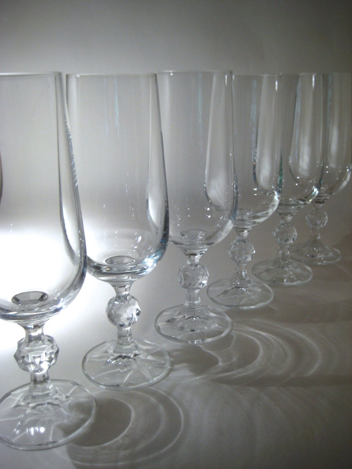 6 Crystal Champagne Flutes with Cut Crystal Ball Stem