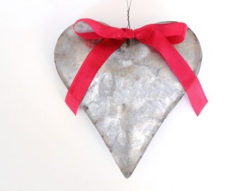 Personalized Tin Heart - tin anniversary gift for him / galvanized metal heart industrial home decor