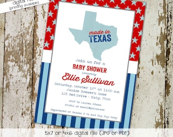 baby boy shower invitation made in texas patriotic birthday stars and stripes baby sprinkle little man (item 1227) shabby chic invitations