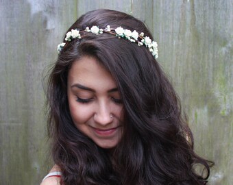 Bridal Flower Crown. Boho Wedding, Ivory, Bridal Headpiece, Floral Crown, Ivory Flower Crown, Hair Wreath, Weddings, Ivory Rose Crown Rose