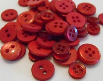 Strawberry Red Buttons, 50 Small Assorted Round Sewing Crafitng Bulk Buttons