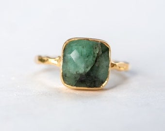 40 0FF - Raw Emerald Ring - May Birthstone Ring - Gemstone Ring - Stacking Ring - Gold Ring - Stacking Ring
