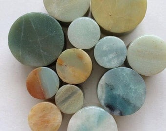 Amazonite Stone Plugs - 8g, 6g, 4g, 2g, 0g, 00g, 7/16", 9/16", 3/4", 7/8, 1"