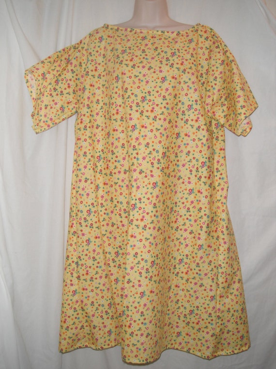 Tiny floral on yellow hospital gown cotton by Fashionhospitalgowns