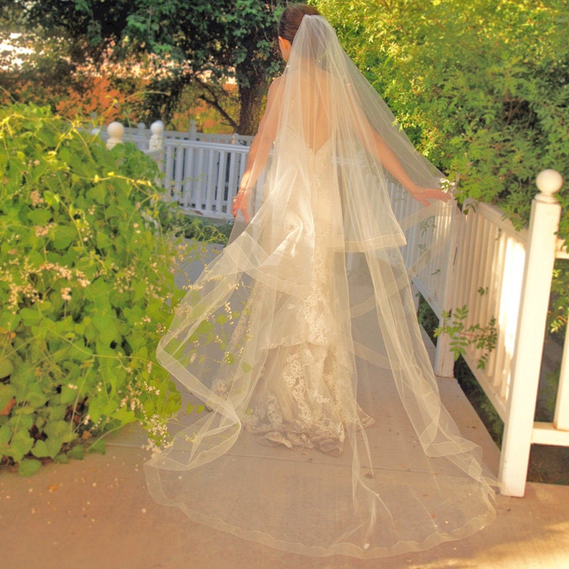 Cathedral Wedding Veil Drop Veil With Sheer Organza Ribbon