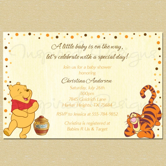 Winnie the Pooh Polka Dot Border Baby Shower Invitation Il_570xn