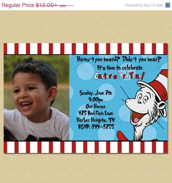 10% OFF SALE Cat in the Hat - Dr. Suess - Birthday Invitation - Any Age Il_570xn