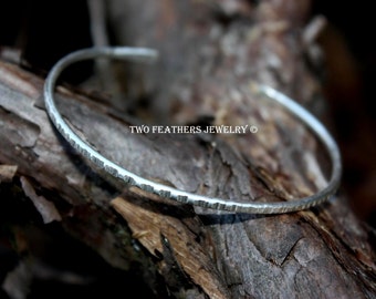 Sterling Silver Cuff Bracelet - Minimalist - Stacking Bracelet - Skinny Silver Cuff Bracelet - Hand Forged - Artisan Jewelry - Two Feathers