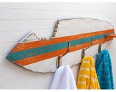 Surfboard Towel Hook Shark Bite Wooden Beach House