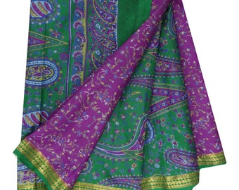 Vintage Art Silk Indian Paisley Printed Purple Sari Fabric Drap Decor 5 ...