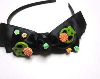 Sugar Skull Headband Black Green Orange Day Of The Dead Hair Accessory