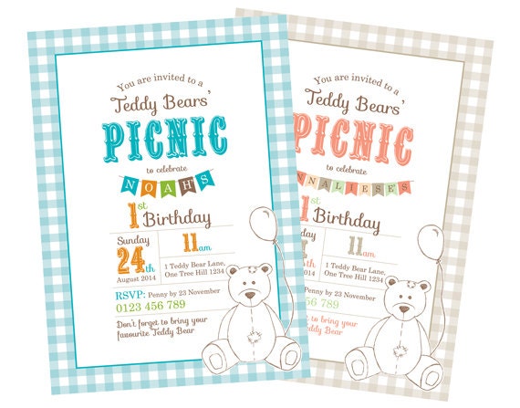 Printable Custom Birthday Party Invitation Template - Teddy Bears Picnic Il_570xn