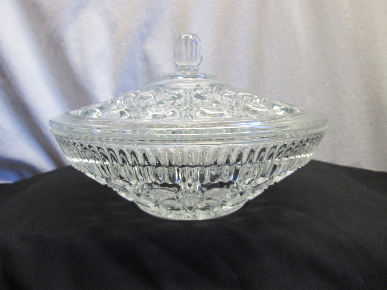 Candy Dish with Lid clear pressed glass by HeyJunkman on Etsy