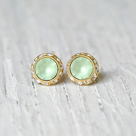 Mint Green Stud Earrings Swarovski Crystal Frosted by MASHUGANA