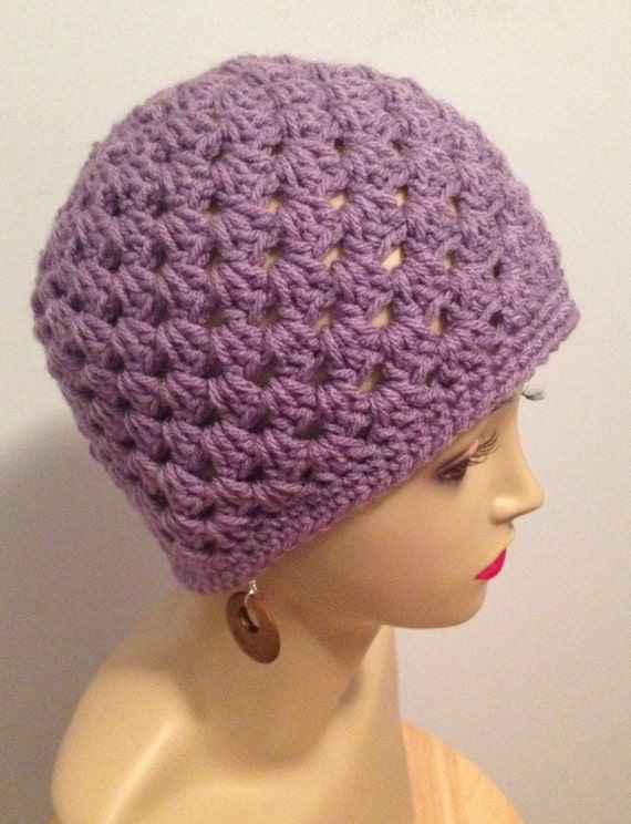 Download Items similar to Granny square crochet beanie hat Adult size in purple yarn or any color on Etsy