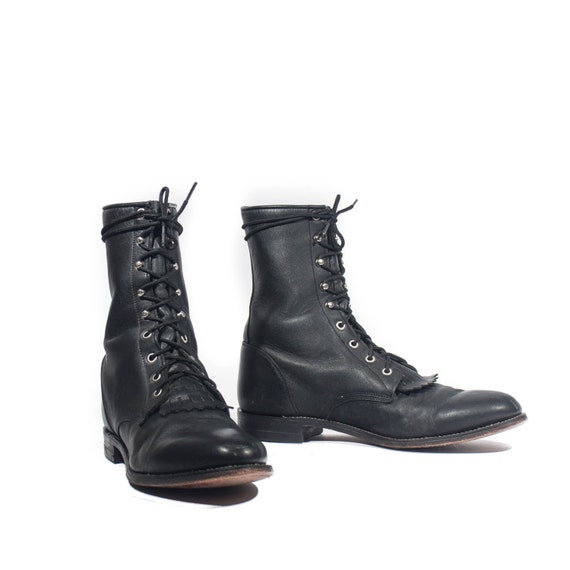 Vintage Justin Roper Boots Lace Up Black Leather Ankle by ShopNDG