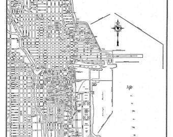 1944 Chicago Street Map Vintage Print Poster