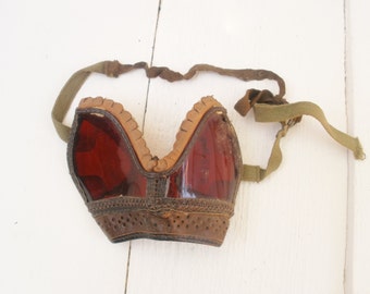 Vintage leather goggles red lens fleece lined Scout military 1943