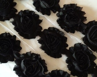 Black Shabby Rose Trim 2.5" Shabby Flowers Shabby Chiffon Flowers - Solid Shabby Chic Trim Wholesale Rosette trim 6cm 1 yard #102