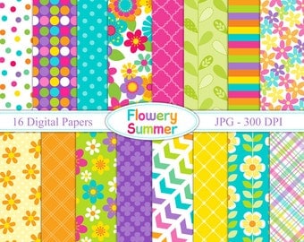 Flowery Summer - Digital paper set - Backgrounds