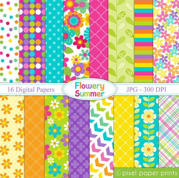 Flowery Summer - Digital paper set - Backgrounds Il_570xn