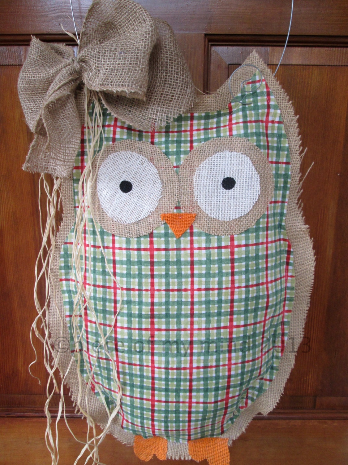READY TO SHIP Owl Burlap Door Hanger Door Decoration Mixed Media Christmas Owl