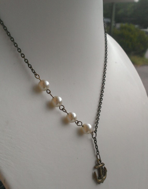 Items similar to Anchor Necklace, Anchor Pearl necklace, Anchor jewelry
