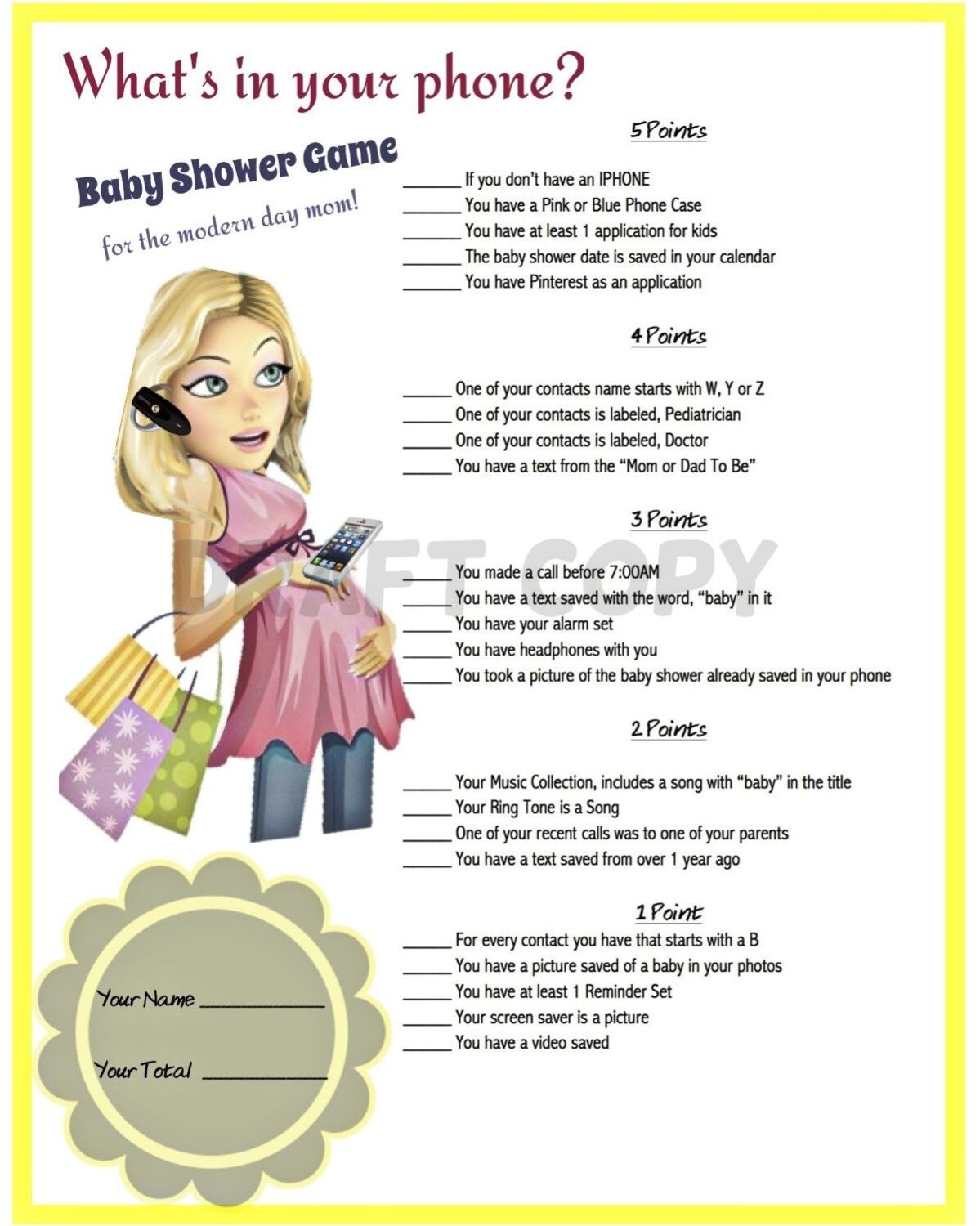 Baby Shower Game-Whats in your phone