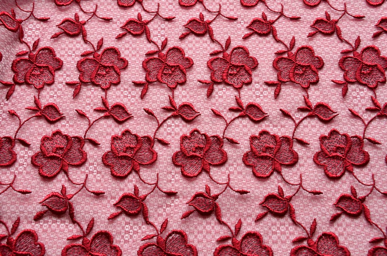 Red Floral Lace Fabric, Red Roses, Wine Red Lace, Dark Rose ...