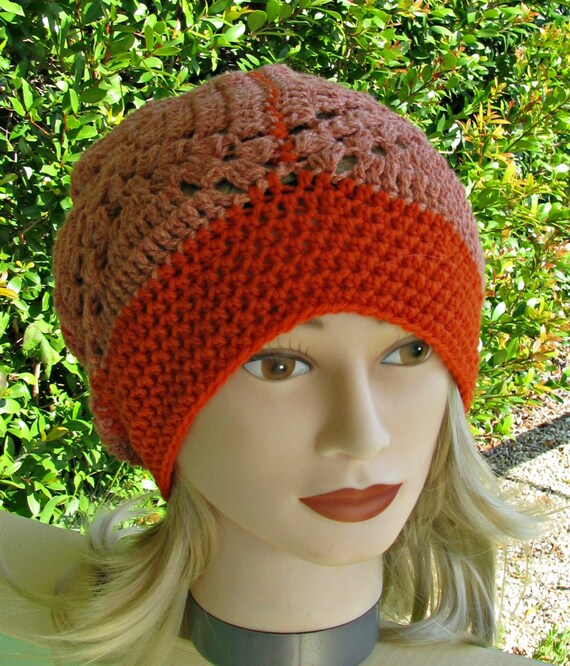 Womens Hat, Crochet Slouchy Beanie, Australian Wool and Bamboo, Amber
