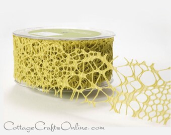 Ribbon Halloween 2" Yellow Green Spider Web, TWENTY YARD ROLL, May Arts Webbed Weave "Sweetpea" Craft Decor Ribbon Trim