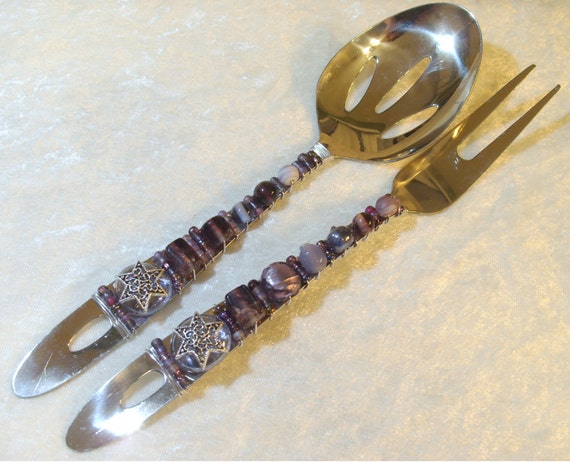 Spoon and  Serving Utensils beads Etsy on Grape utensils with serving Fork DesertKippot by