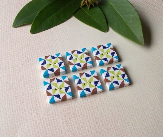 Quilt Square Polymer Clay Buttons 3/4 inch by FlowertownOriginals