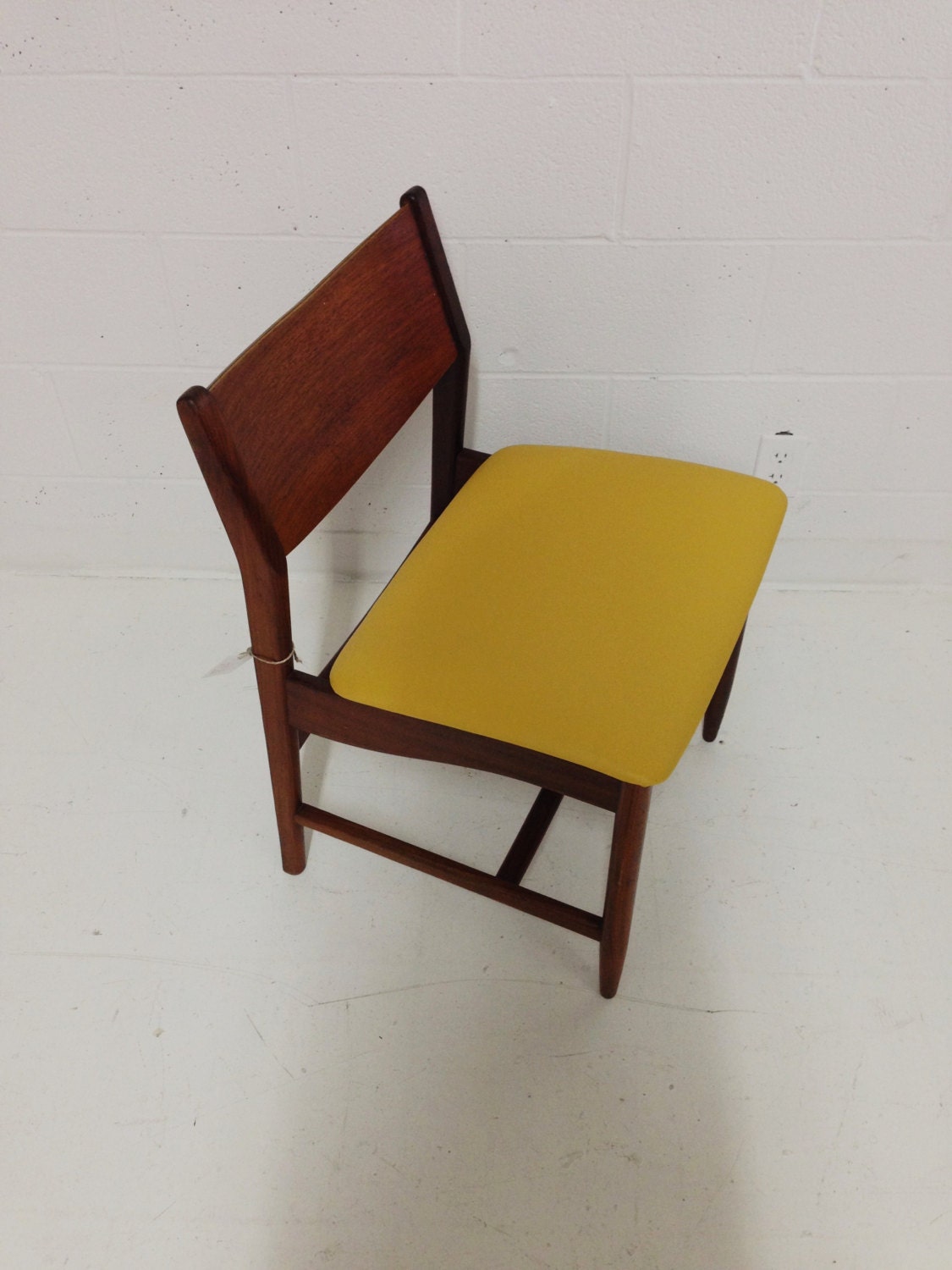 mid century modern teak and chairs with yellow vinyl set of two Haute Juice