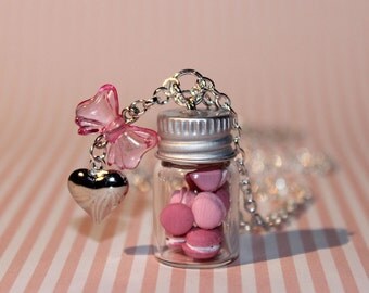 Macaron Necklace - Bottle Necklace - kawaii Necklace - Macaroons Jewelry - Pink Girly Necklace - Kawaii Jewelry
