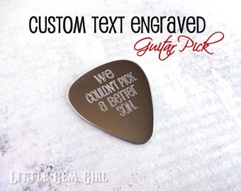 Engraved Guitar Pick - Custom Text with a Personalized message of your choosing 1 inch Stainless Steel Guitar Pick Charm Key Chain Necklace