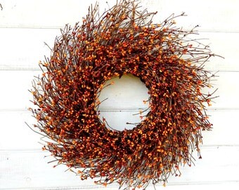 Fall Wreath-Fall Door Decor-Thanksgiving Wreath-PUMPKIN SPICE Door Wreath-Fall Twig Wreath-Rustic Wreath-Autumn Berry Wreath-Fall Home Decor