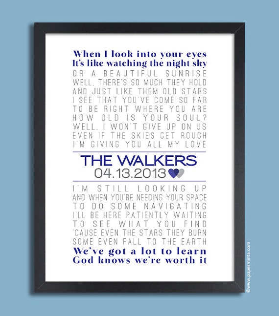 First Dance Lyrics Poster, Wedding Song, Personalized Wedding Print ...