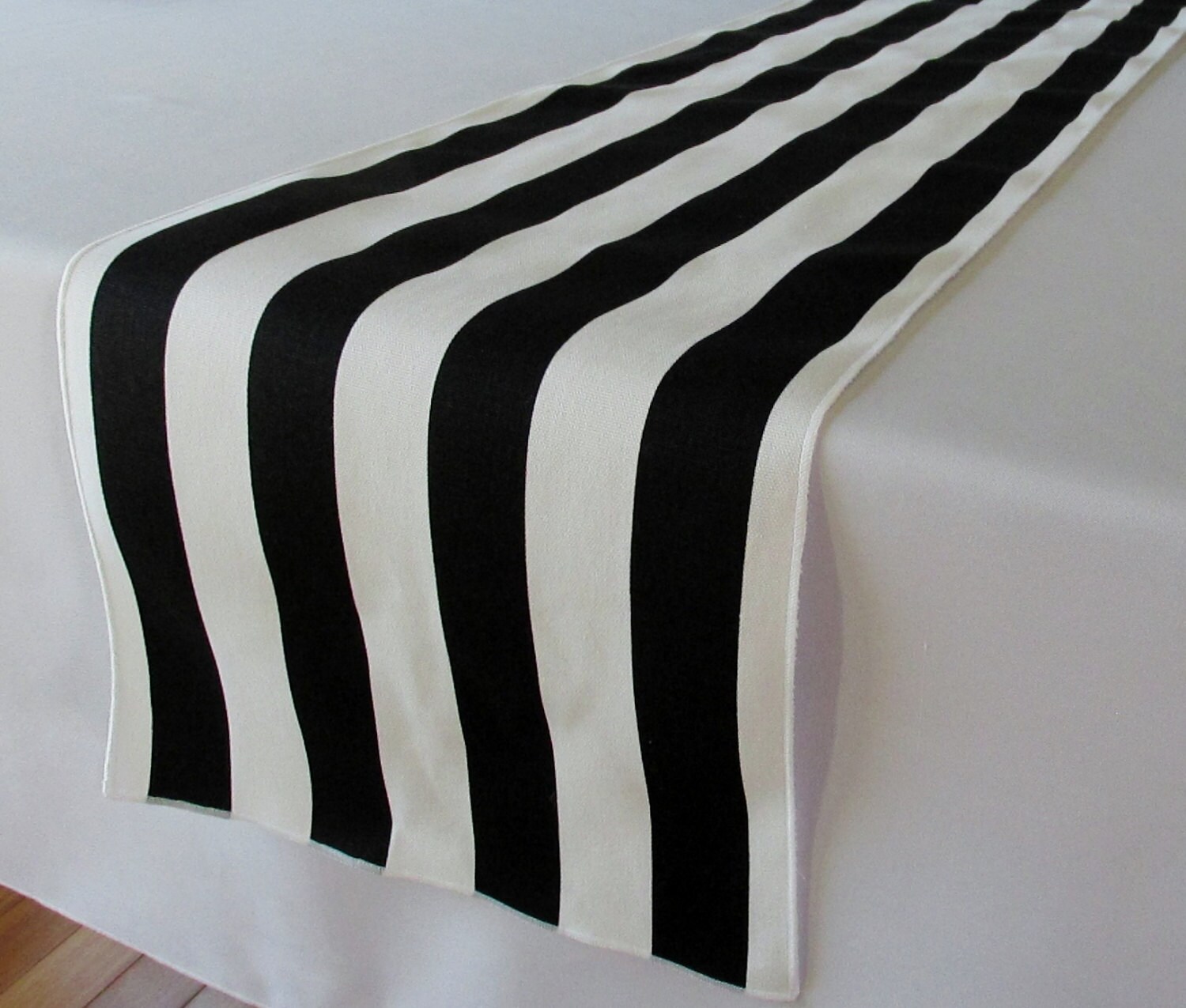 White and black stripe table runner white edge by LaruesLine