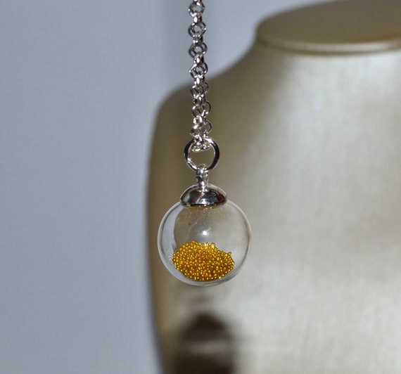 Glass Ball Necklace Clear Glass Orb Bottle Necklace Round