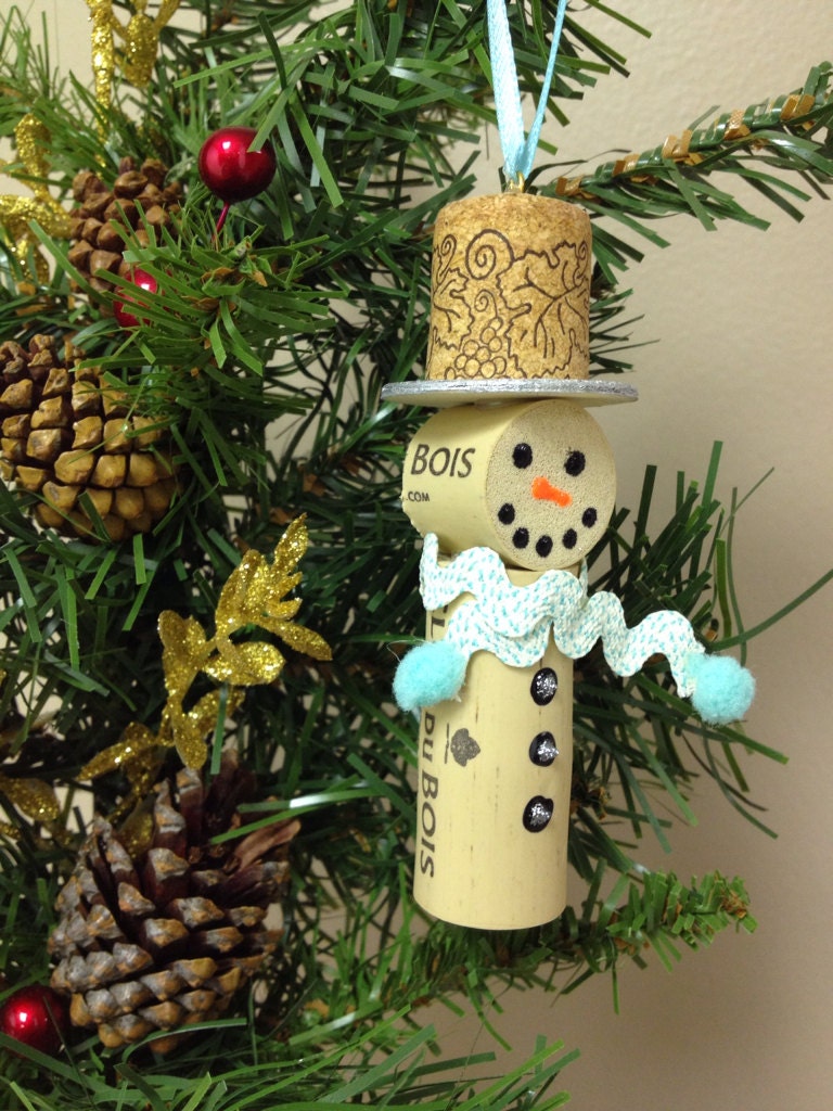 Set of 5: Snowmen Wine Cork Ornaments Blue by StudioEightySix