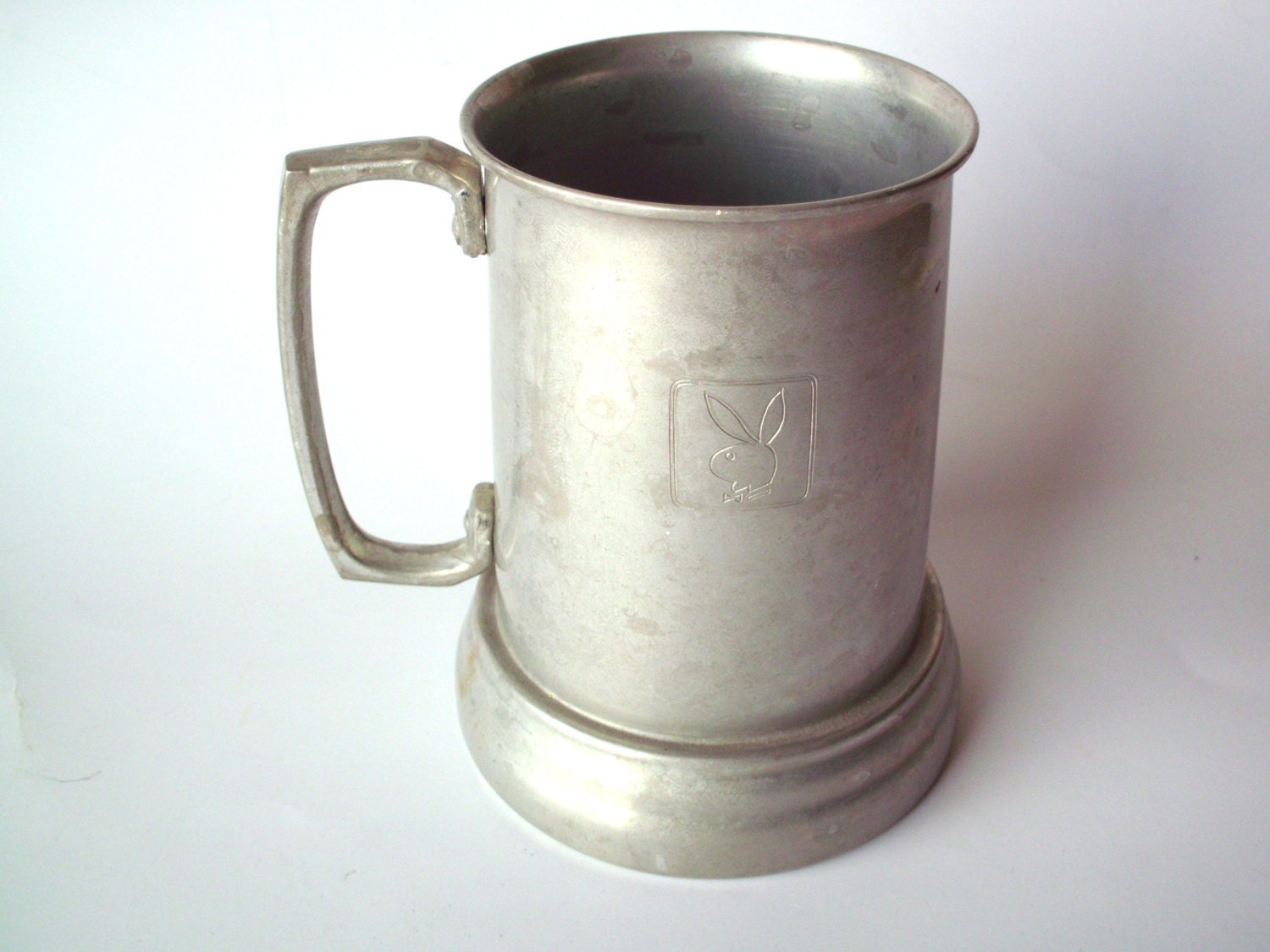 Vintage Playboy Mug with Clear Glass Bottom Pewter/Aluminum