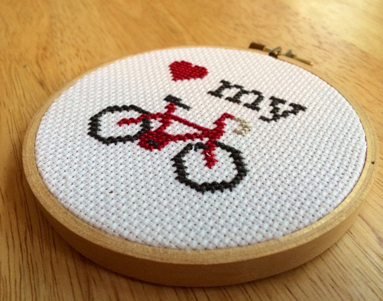 PATTERN Love My Bike Mini Tiny Cross Stitch Hoop Bicycle