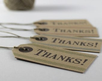 Rustic Favour Gift Tags "Thanks!", Set of 8 Small Thank You Tags