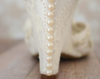 Ivory Wedding Shoes, Wedge Wedding Shoes, Ivory Lace Shoes, Lace Wedge Wedding Shoes, Lace Wedding Shoes, Ivory Bridal Accessories, Pearls