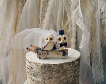 Owls wedding cake topper-fall wedding-Barn owls cake topper-Rustic cake topper-Rustic wedding-OWLS