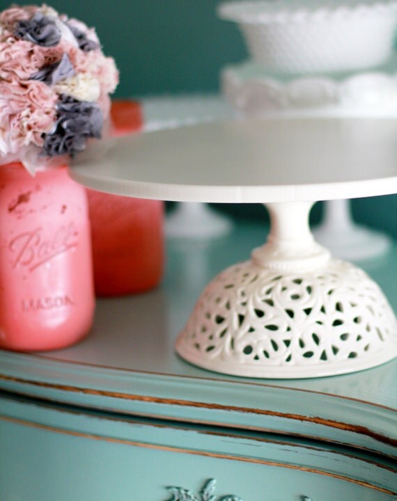 Items similar to Ivory Cake Stand in 14" / Ecru Wedding Centerpiece for