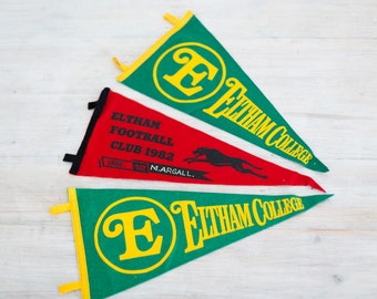 vintage felt eltham football club 1982 + eltham college pennant flags