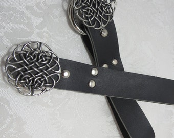 Black Leather Celtic Knot Skirt Chasers, Renaissance Garb Skirt Hikes Accessory, Pagan Wiccan Gothic Festival Wear, SCA Costume Accessory
