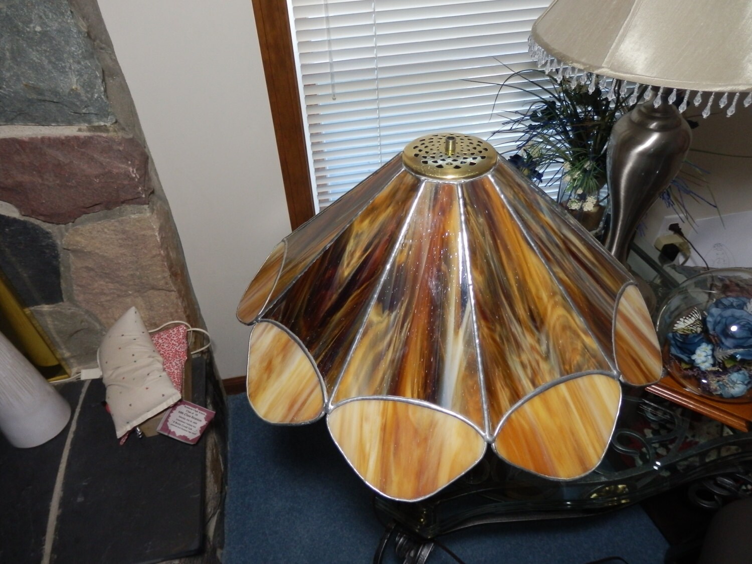 Stained Glass Lamp Shade or Hanging Lamp Amber 9 by CraftsmanGary